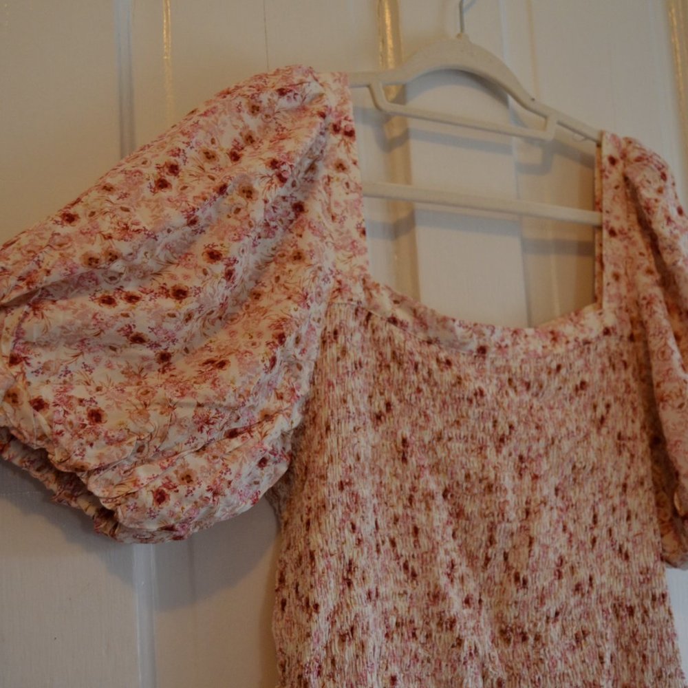 Anthropologie Another Love Pink Smocked Short Statement Sleeve Knee Length Dress - Picture 4 of 12